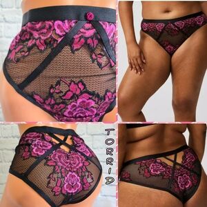 Torrid Black Tanga Panty Embroidered Rose Floral Lace Design Plus Size 1X New